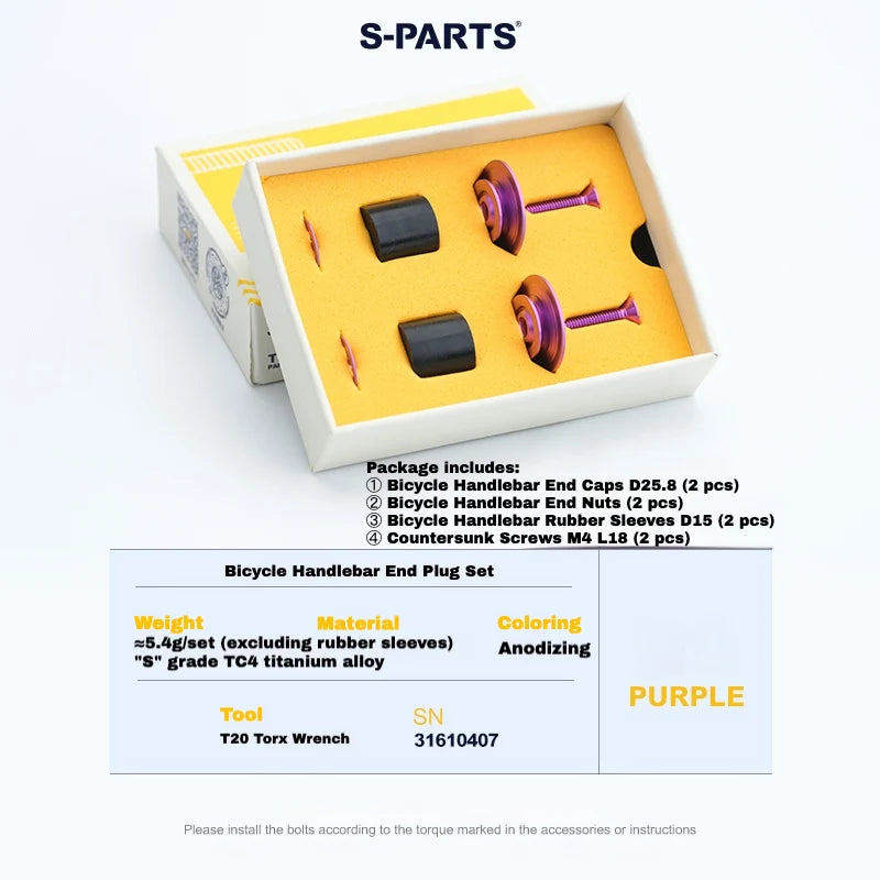 S-PARTS Titanium Expanding Bar End Plug Set — Titanium Bar End Plug Set – Purple