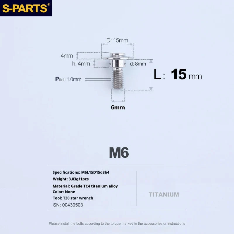 S-PARTS A3 M6 Umbrella Head Step Bolts — Titanium — 36 Specifications — L15 D15 step screws D8 H4