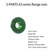 S-PARTS A3 Titanium Flange Nuts — M5 / M6 / M8 / M10 / M12 — Green