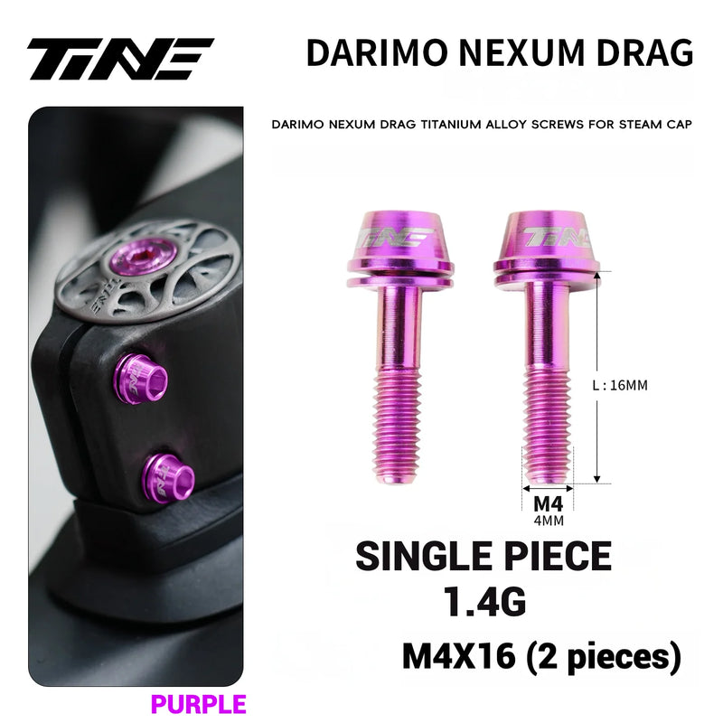 TiNE Titanium Alloy Screws for DARIMO Nexum Drag Integrated Handlebar – M4×16 Stem Bolts (8 Colors) — Purple