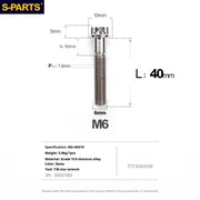 S-PARTS A3 M6 Titanium Bolts — 8–120mm — Titanium Finish — L40mm