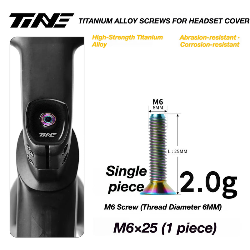 TiNE M6 Titanium Headset Top Cap Screws — 25 / 30 / 35 / 45mm — M6×25 Rainbow Oil Slick