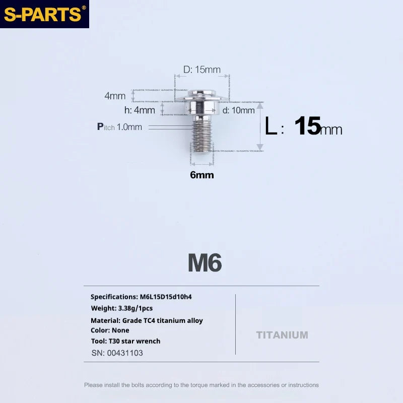 S-PARTS A3 M6 Umbrella Head Step Bolts — Titanium — 36 Specifications — L15 D15 step screws D10 H4