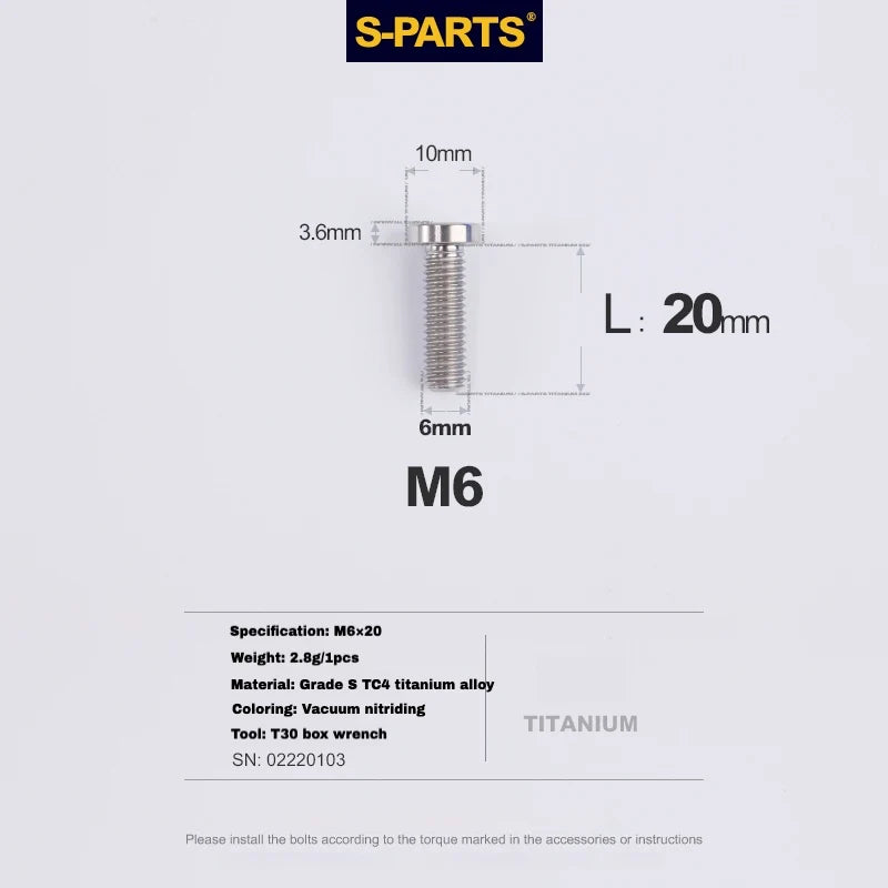 S-PARTS M6 Titanium Seatpost Wedge Bolt — Specialized SL6 / SL7 / SL8 / SL9 / Venge — M6X20