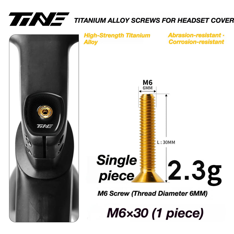 TiNE M6 Titanium Headset Top Cap Screws — 25 / 30 / 35 / 45mm — M6×30 Gold Glow