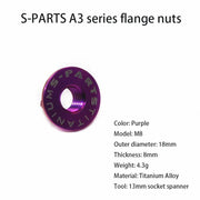 S-PARTS A3 Titanium Flange Nuts — M5 / M6 / M8 / M10 / M12 — Purple