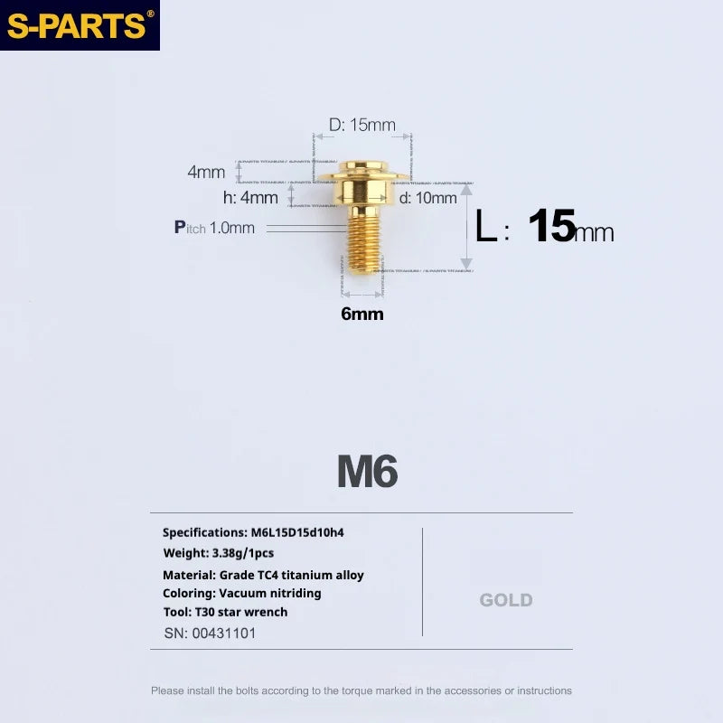 S-PARTS A3 M6 Umbrella Head Step Bolts — Gold — 36 Specifications — L15 D15 step screws D10 H4
