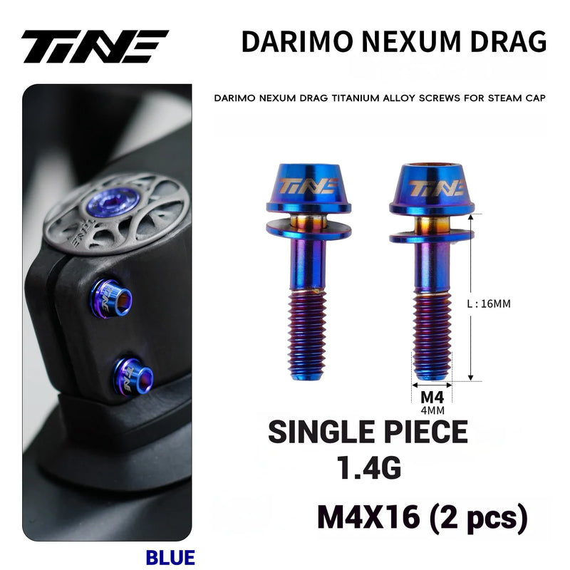 TiNE Titanium Alloy Screws for DARIMO Nexum Drag Integrated Handlebar – M4×16 Stem Bolts (8 Colors) — Blue