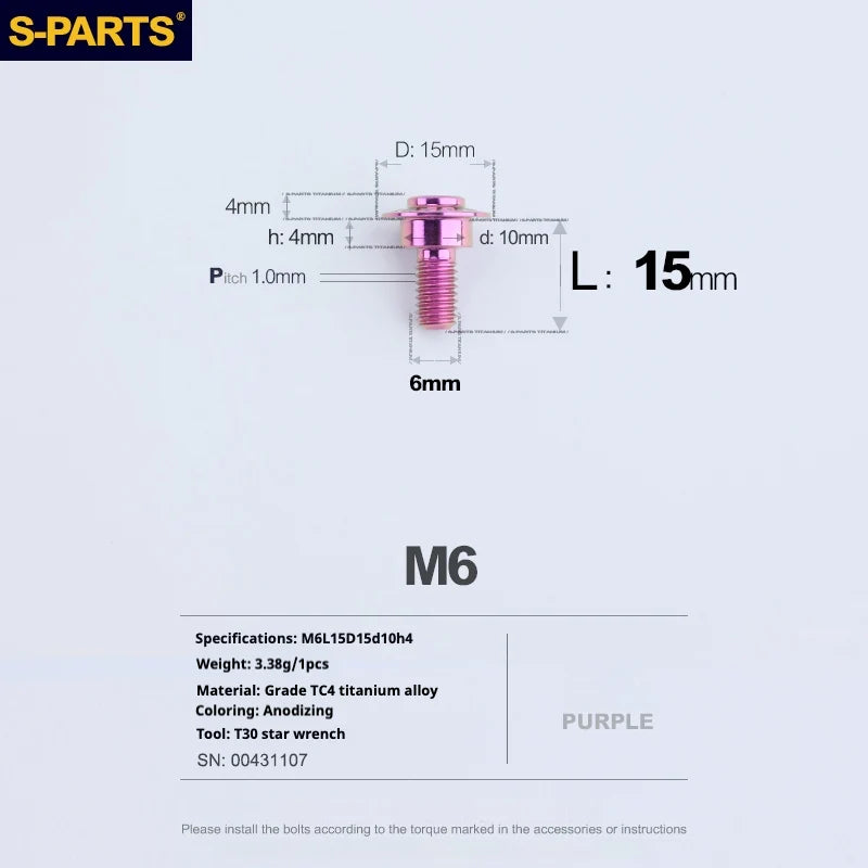 S-PARTS A3 M6 Umbrella Head Step Bolts — Purple — 36 Specifications — L15 D15 step screws D10 H4