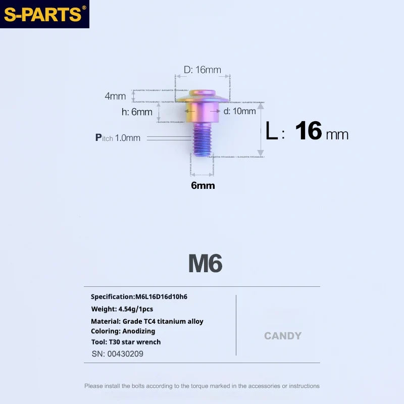 S-PARTS A3 M6 Umbrella Head Step Bolts — Candy — 36 Specifications — L16 D16 step screws D10 H6