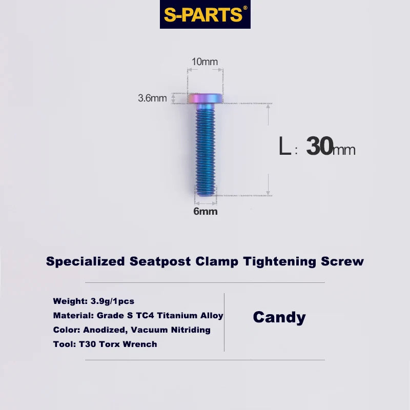 S-PARTS TC4 Titanium Seatpost Clamp Bolt — Specialized SL6 / SL7 / SL8 / SL9 / Venge — Seat Clamp Locking Screws / Candy