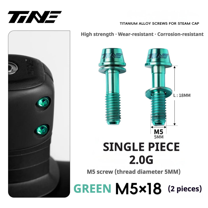 TiNE Titanium Stem Bolts M5×18 (Pair of 2) — CNC Bolts for Stems & Integrated Handlebars — Green