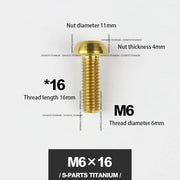S-PARTS A2 M6 Umbrella Head Titanium Bolts — 8–35mm — Headset & Clamp — M6×16mm / Gold