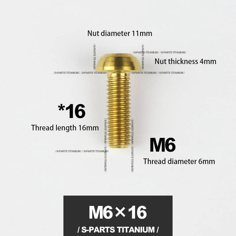 S-PARTS A2 M6 Umbrella Head Titanium Bolts — 8–35mm — Headset & Clamp — M6×16mm / Gold