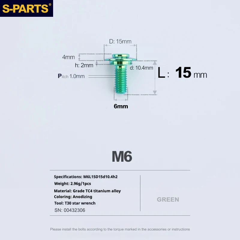 S-PARTS A3 M6 Umbrella Head Step Bolts — Green — 36 Specifications — L15 D15 step screws D10.4 H2