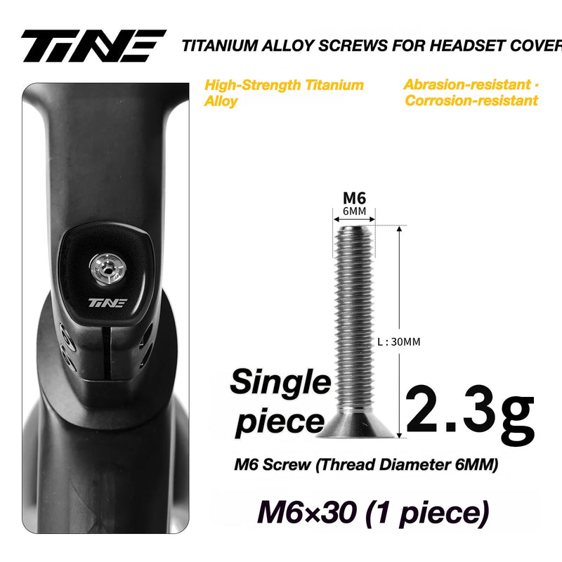 TiNE M6 Titanium Headset Top Cap Screws — 25 / 30 / 35 / 45mm — M6×30 Silver Shine