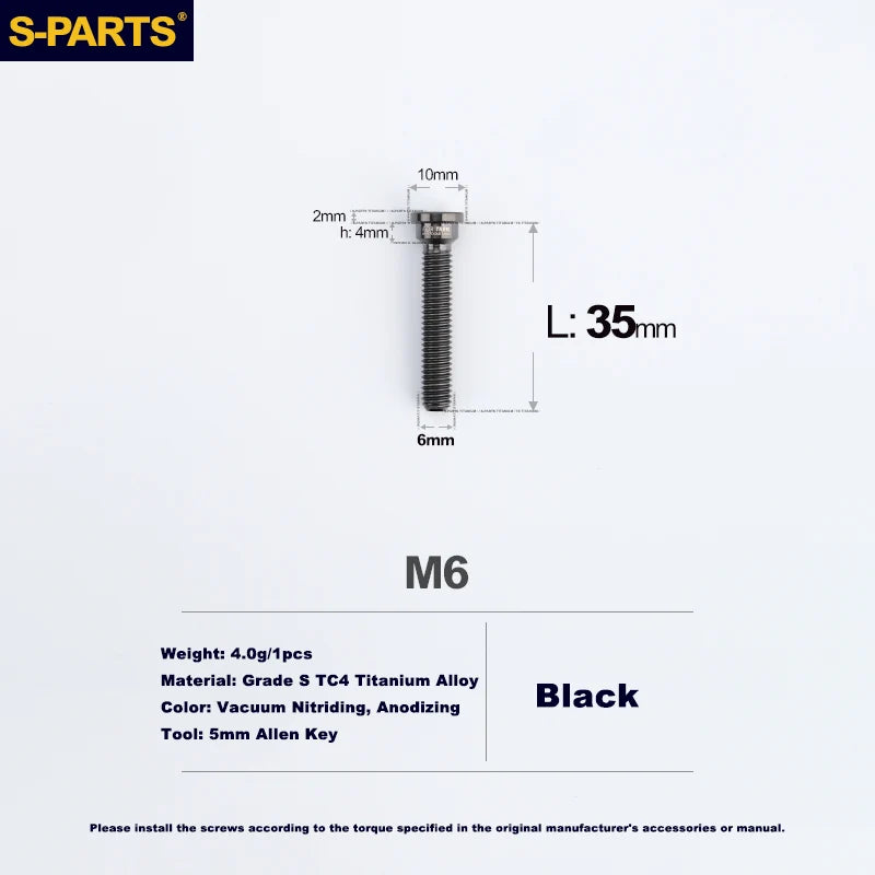 S-PARTS M6 Titanium Seatpost Clamp Bolt — Trek — L33 D12 / L35 D10 — M6 L35 D10 / Black