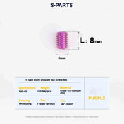 S-PARTS T15 M6 Flat-Bottom Titanium Set Screws — L8/L10/L12/L16 — L08mm / Purple