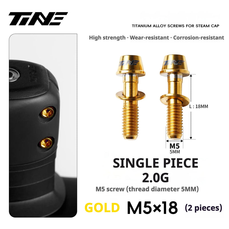 TiNE Titanium Stem Bolts M5×18 (Pair of 2) — CNC Bolts for Stems & Integrated Handlebars — Gold