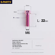S-PARTS A3 M6 Titanium Bolts — 8–120mm — Purple — L22mm