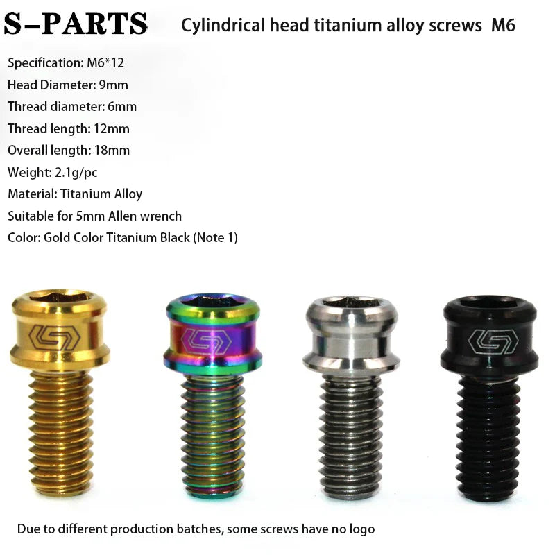 S-PARTS M6 Cylindrical Head Titanium Bolts — 10–25mm
