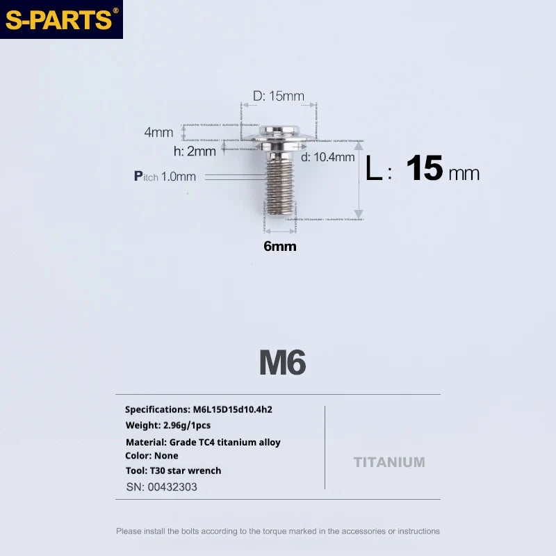 S-PARTS A3 M6 Umbrella Head Step Bolts — Titanium — 36 Specifications — L15 D15 step screws D10.4 H2