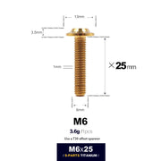 S-PARTS A3 D13 M6 Umbrella Head Titanium Bolts — 8–45mm — D13 M6×25mm / Gold