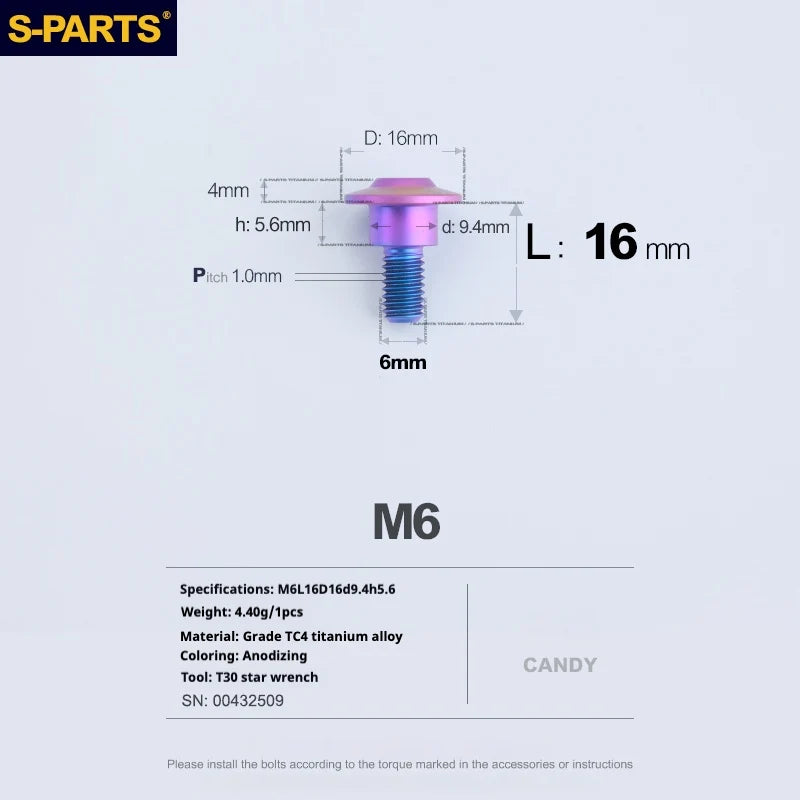 S-PARTS A3 M6 Umbrella Head Step Bolts — Candy — 36 Specifications — L16 D16 step screws D9.4 H5.6