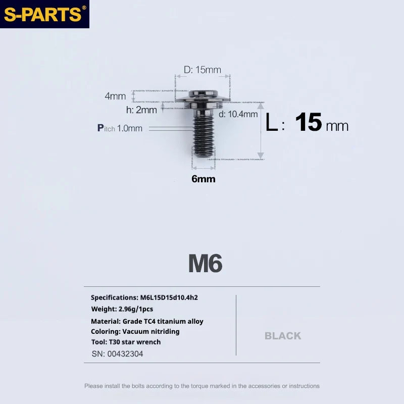 S-PARTS A3 M6 Umbrella Head Step Bolts — Black — 36 Specifications — L15 D15 step screws D10.4 H2