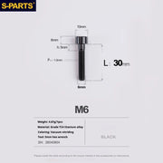S-PARTS M6 Titanium Stem & Caliper Bolts — 30–70mm — 5mm Hex — L30mm / Black