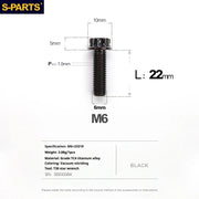 S-PARTS A3 M6 Titanium Bolts — 8–120mm — Black — L22mm
