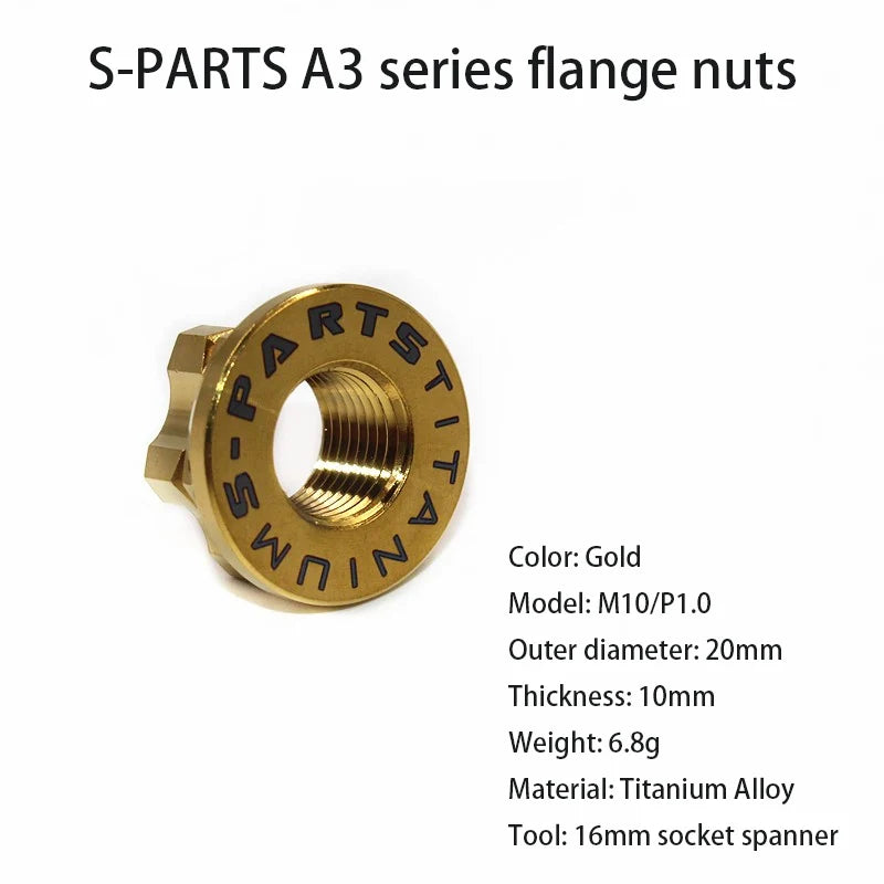 S-PARTS A3 Titanium Flange Nuts — M5 / M6 / M8 / M10 / M12 — M10 P1.0 / Gold