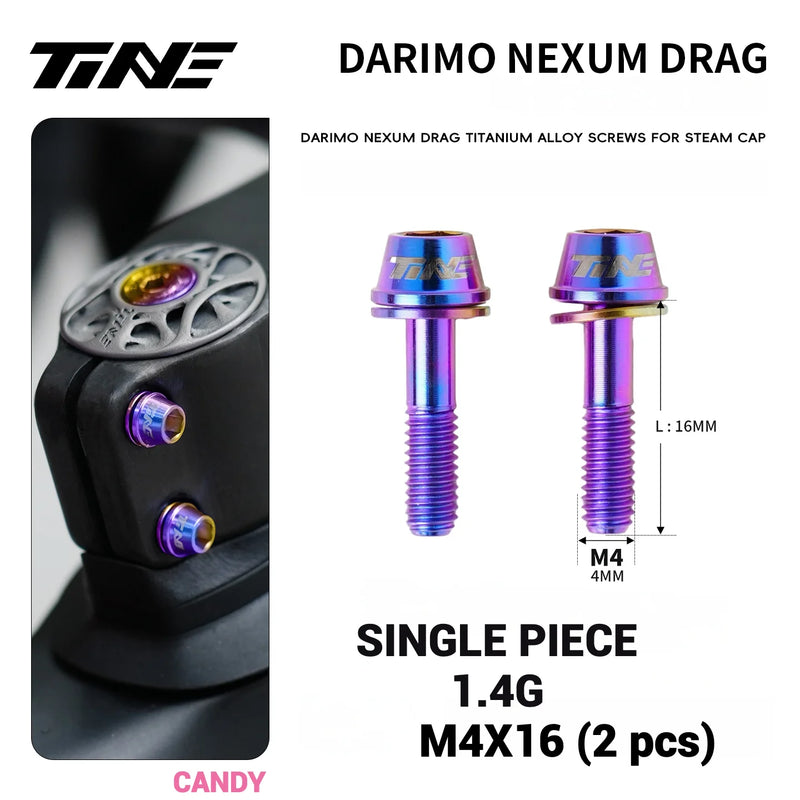 TiNE Titanium Alloy Screws for DARIMO Nexum Drag Integrated Handlebar – M4×16 Stem Bolts (8 Colors) — Candy