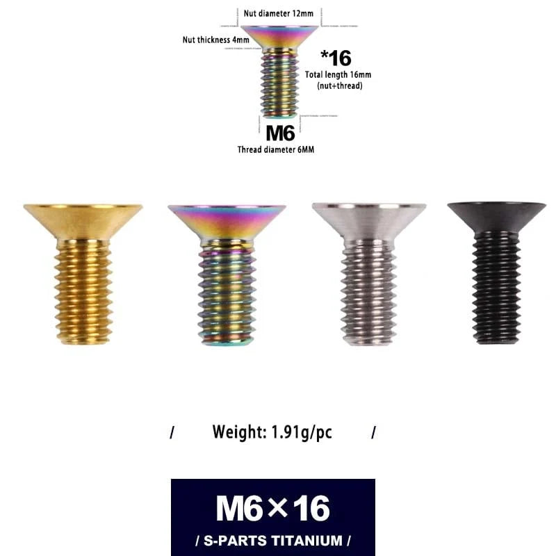 S-PARTS M6 Countersunk Titanium Bolts — 12–70mm — Road Bike — M6×16mm