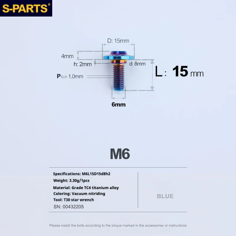 S-PARTS A3 M6 Umbrella Head Step Bolts — Blue — 36 Specifications — L15 D15 step screws D8 H2