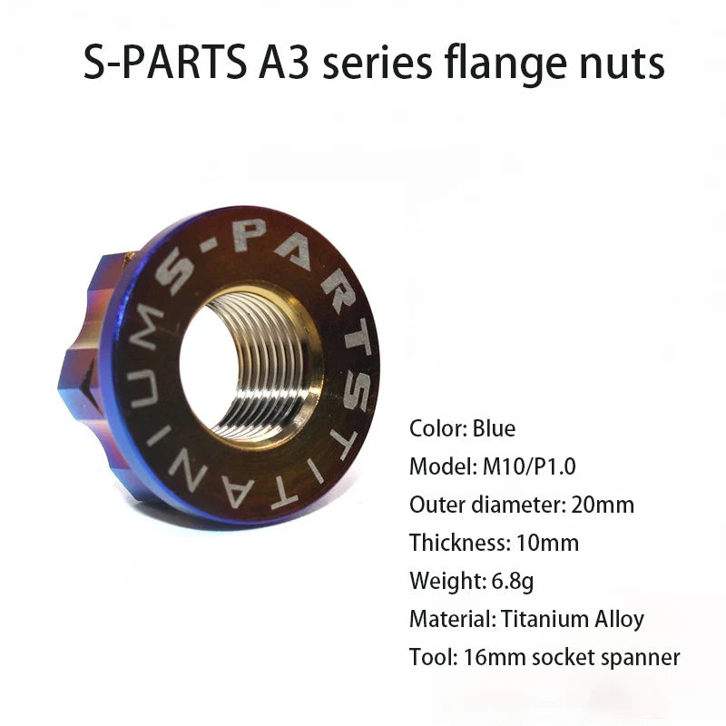 S-PARTS A3 Titanium Flange Nuts — M5 / M6 / M8 / M10 / M12 — M10 P1.0 / Blue