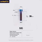 S-PARTS M6 Titanium Stem & Caliper Bolts — 30–70mm — 5mm Hex — L30mm / Blue