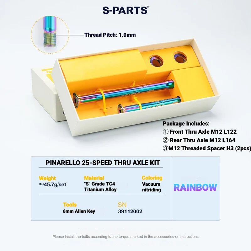 S-PARTS Titanium Quick Release Thru Axle for Pinarello Road Bikes — Lightweight — Standard SL 25 Pinarello Version / Rainbow