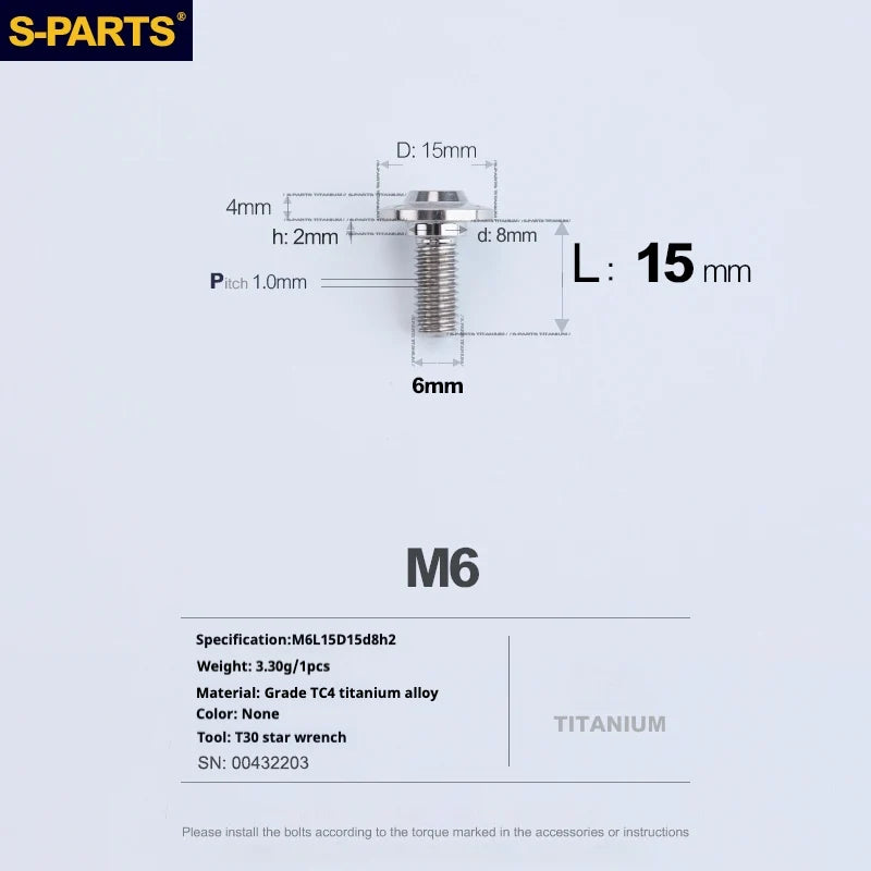 S-PARTS A3 M6 Umbrella Head Step Bolts — Titanium — 36 Specifications — L15 D15 step screws D8 H2