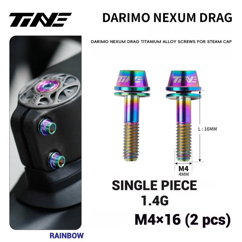 TiNE Titanium Alloy Screws for DARIMO Nexum Drag Integrated Handlebar – M4×16 Stem Bolts (8 Colors) — Rainbow