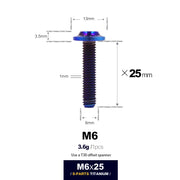 S-PARTS A3 D13 M6 Umbrella Head Titanium Bolts — 8–45mm — D13 M6×25mm / Blue