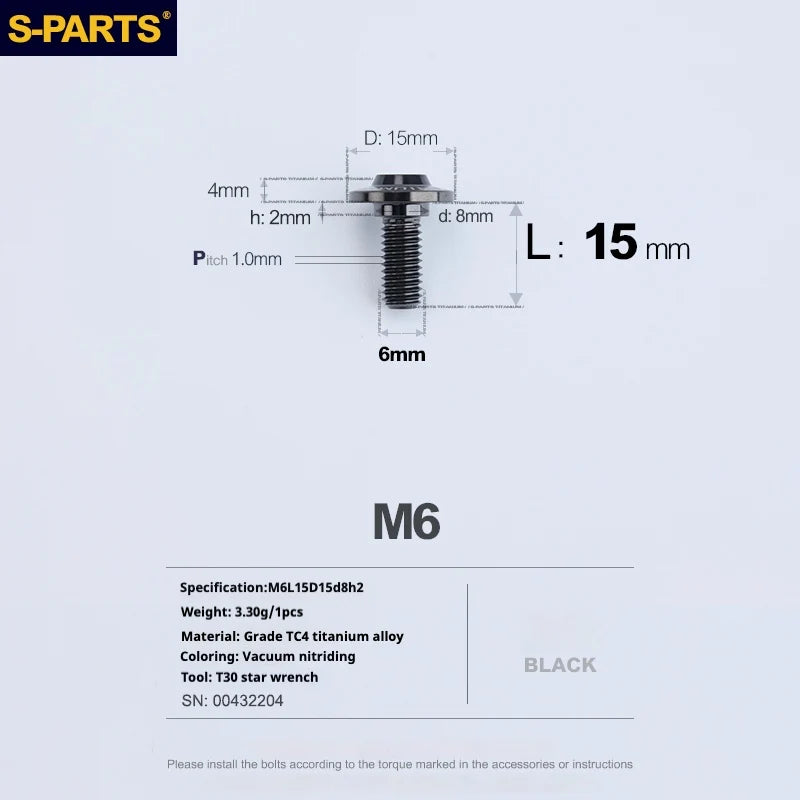 S-PARTS A3 M6 Umbrella Head Step Bolts — Black — 36 Specifications — L15 D15 step screws D8 H2