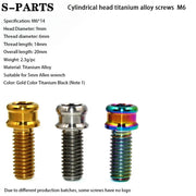 S-PARTS M6 Cylindrical Head Titanium Bolts — 10–25mm