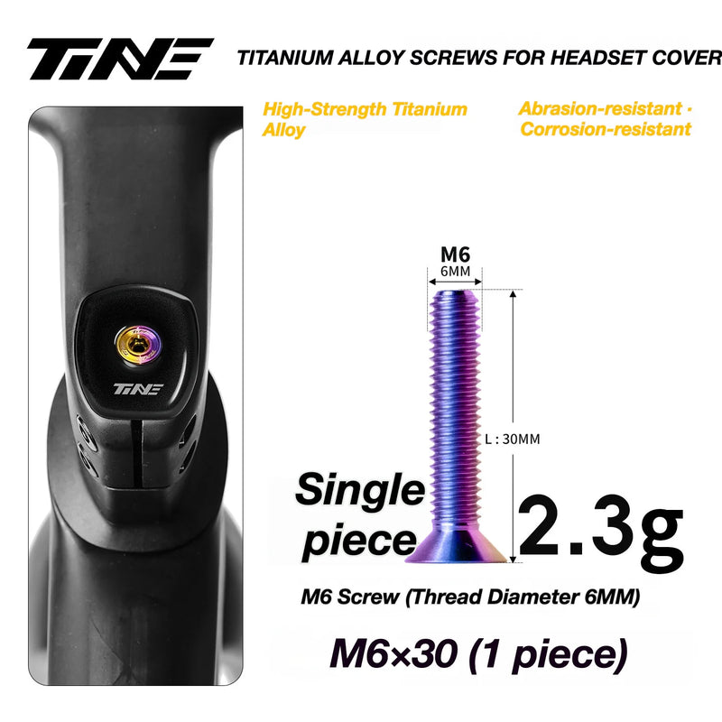 TiNE M6 Titanium Headset Top Cap Screws — 25 / 30 / 35 / 45mm — M6×30 Candy Oil Slick