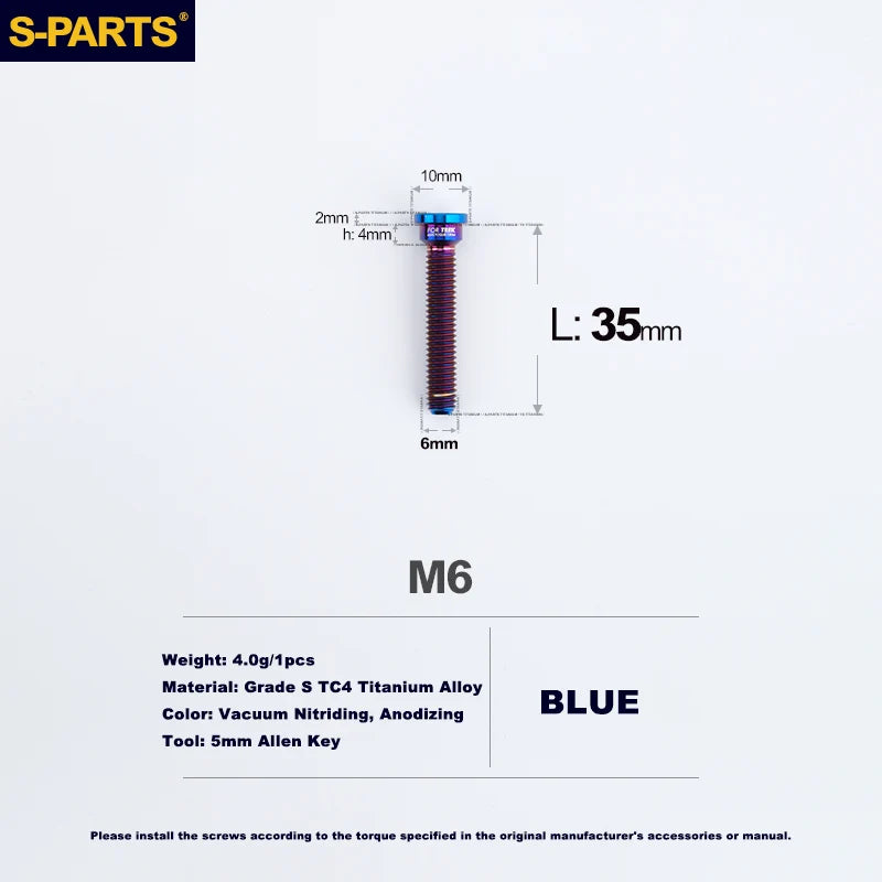 S-PARTS M6 Titanium Seatpost Clamp Bolt — Trek — L33 D12 / L35 D10 — M6 L35 D10 / Blue