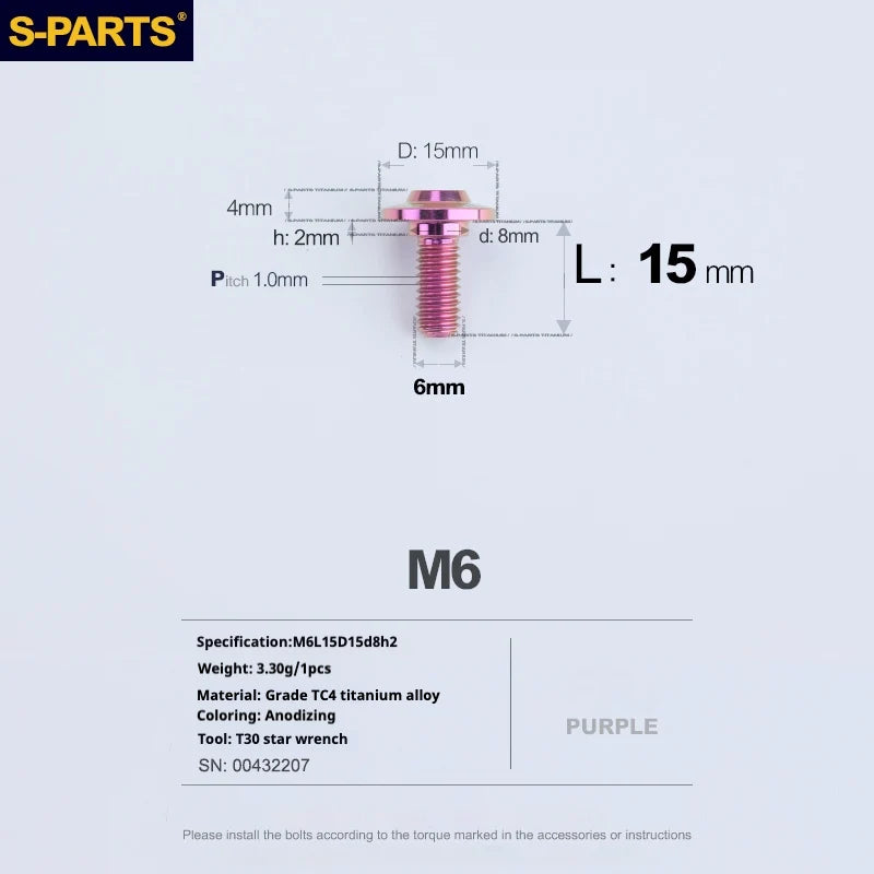 S-PARTS A3 M6 Umbrella Head Step Bolts — Purple — 36 Specifications — L15 D15 step screws D8 H2
