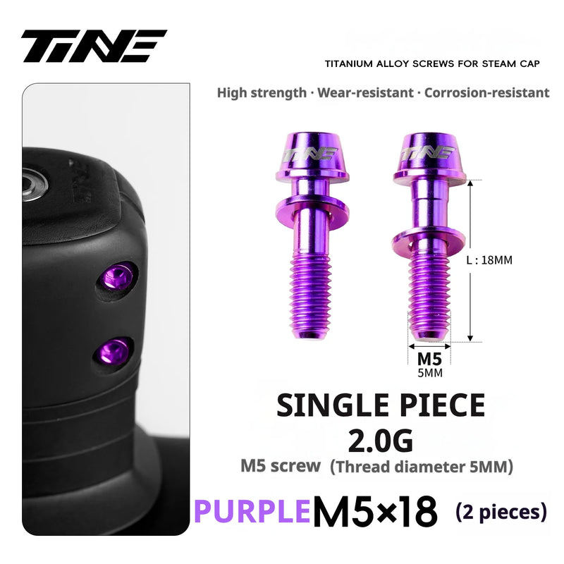 TiNE Titanium Stem Bolts M5×18 (Pair of 2) — CNC Bolts for Stems & Integrated Handlebars — Purple