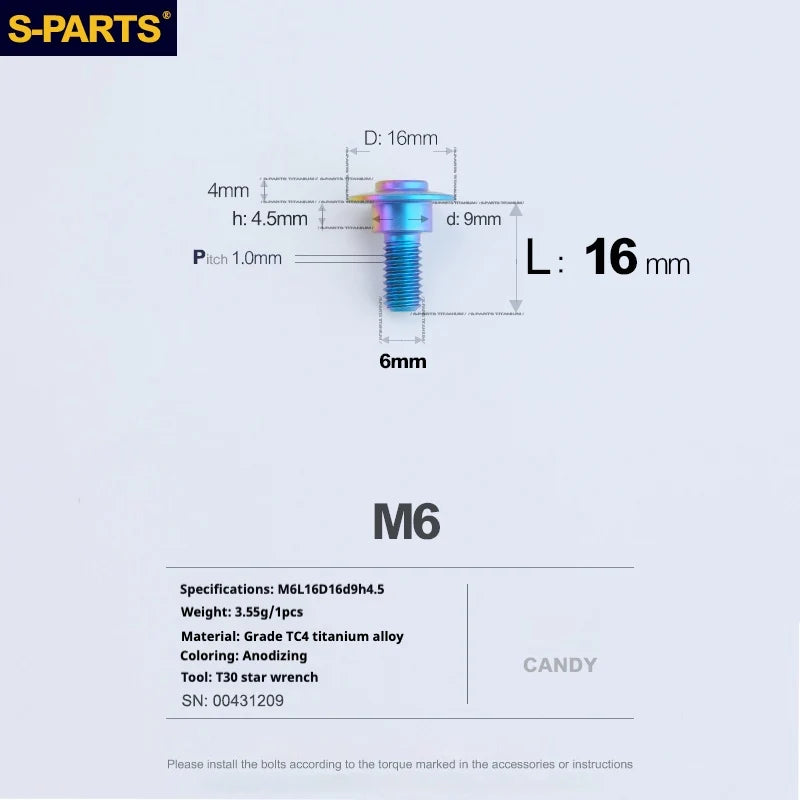 S-PARTS A3 M6 Umbrella Head Step Bolts — Candy — 36 Specifications — L16 D16 step screws D9 H4.5