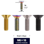S-PARTS M6 Countersunk Titanium Bolts — 12–70mm — Road Bike — M6×18mm