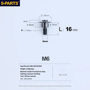 S-PARTS A3 M6 Umbrella Head Step Bolts — Black — 36 Specifications — L16 D16 step screws D10 H6